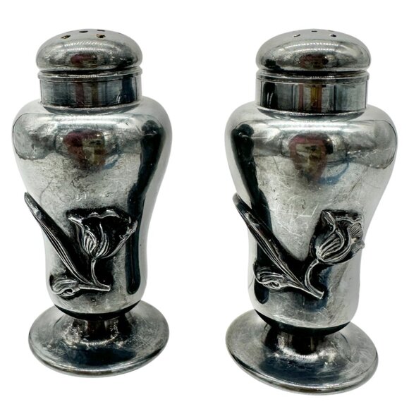 Vtg Forbes Silver Co Druple Salt and Pepper Shakers Tulip Motif Collectible 3 in - Picture 1 of 9